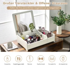 COSTWAY Kompakter Schminktisch Mit Spiegel, Frisierkommode, Moderner Kleiner Tisch Für Schlafzimmer, Arbeitszimmer, Weiß -Vidaxlko Verkaufe 593acc7f27ce4ca41154ebd40b7aa491