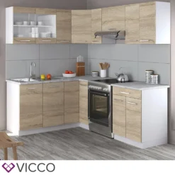 Vicco Eckküchenzeile R-Line Weiß Sonoma 167 X 207 Cm Holzwerkstoff