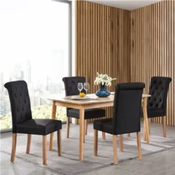 Yaheetech Esszimmerstühle 2er Set Küchenstuhl Polsterstuhl Mit Hoher Rückenlehne, Beine Aus Massivholz, Gepolsterte Sitzfläche Aus Leinen, Schwarz -Vidaxlko Verkaufe 599ce3ace38c951fc7a2beb70c3a36da