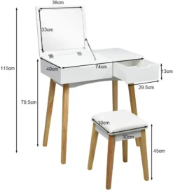 GOPLUS Schminktisch Mit Aufklappbarem Spiegel, Kosmetiktisch Mit Schublade, Inkl. Gepolstertem Hocker, Tisch-Set Mit Massivholzbeine, Für M?dchen & Damen, Wei?, 70 X 40 X 115cm -Vidaxlko Verkaufe 5af02e1f209ceb35e91bb4197f059162