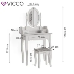 Vicco Schminktisch + Hocker Meghan Weiß 75 X 146,5 X 40 Cm Holzwerkstoff -Vidaxlko Verkaufe 5bc58946ccf8fe8ff6ac239f9c0fa71a