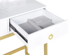 Schminktisch Weiß Und Gold MDF-Platte Mit Metallbeinen Rundem LED-Spiegel 4 Schubladen Hocker Glamour Für Erwachsene Schlafzimmer Jugendzimmer -Vidaxlko Verkaufe 5cbd9644587d180eac71ea8065e51c6f