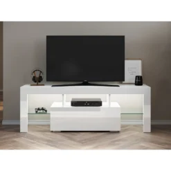 SUNSURY Weiß Hochglanz TV-Schrank W130xT35xH45cm Mit LED Beleuchtung，12-LED-Farben -Vidaxlko Verkaufe 5cce4156071a6e02d55cbfb3bf4c74fd