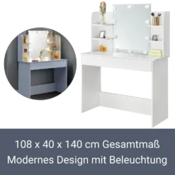 Juskys Schminktisch Bella Mit LED Beleuchtung, Spiegel, Schublade & 4 Ablagefächern - 108 X 40 X 140 Cm - Holz - Weiß - Kosmetiktisch Frisiertisch -Vidaxlko Verkaufe 5cd41fc920bbb22de5f6348537777e7a