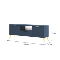 Selsey TV-Lowboard CAVAZZO - TV-Schrank In Dunkelblau / Gold, Stehend, 137 Cm Breit -Vidaxlko Verkaufe 5dcfd332f1c668f472ebf97d980c610a