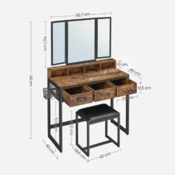 VASAGLE Schminktisch, Frisiertisch Mit 3-teiligem Klappspiegel Kosmetiktisch Mit Gepolstertem Hocker, 3 Schubladen Vintagebraun-schwarz RVT004B01 -Vidaxlko Verkaufe 5ec889a60d0533b56a01589c734f55d4
