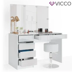 Vicco Schminktisch – Stilvoller Frisiertisch Mit Spiegel Und Schubladen – 120 X 55 Cm, Weiß -Vidaxlko Verkaufe 60e34c204702ad3d0fc6a3b24e40baac