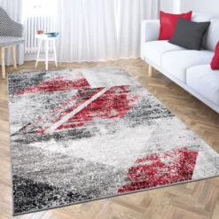 Designer Teppich Wohnzimmer Geometrisches Muster Leinwand Optik Meliert, Maße:160x220 Cm