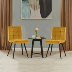 2er Set Esszimmerstuhl Polsterstuhl Stoff Samt Oder Stoff Lederoptik, Farbe:Gelb, Material:Samt -Vidaxlko Verkaufe 6453b7cb901429996184f66b4171dbf1