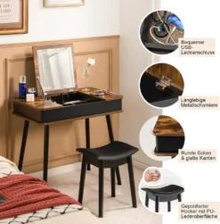 COSTWAY Schminktisch Mit Verstellbarer LED Beleuchtung, USB-Anschluss Und Klappspiegel, Frisiertisch Mit 6 Ablagefächern & Gepolstertem Hocker, Kosmetiktisch, Industrie-Design, Vintagebraun -Vidaxlko Verkaufe 64788d5f69d752f4eb7fa461404dd898