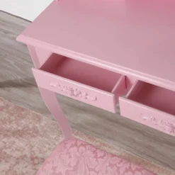 ML-Design Schminktisch Mit Hocker, Spiegel, 4 Schubladen, 75x140x40 Cm, Pink, Landhausstil, Kosmetiktisch Für Damen & Mädchen, Frisierkommode Aus MDF Holz, Kommode Make-up Tisch -Vidaxlko Verkaufe 6535780be4d295fe1550b846fd122912