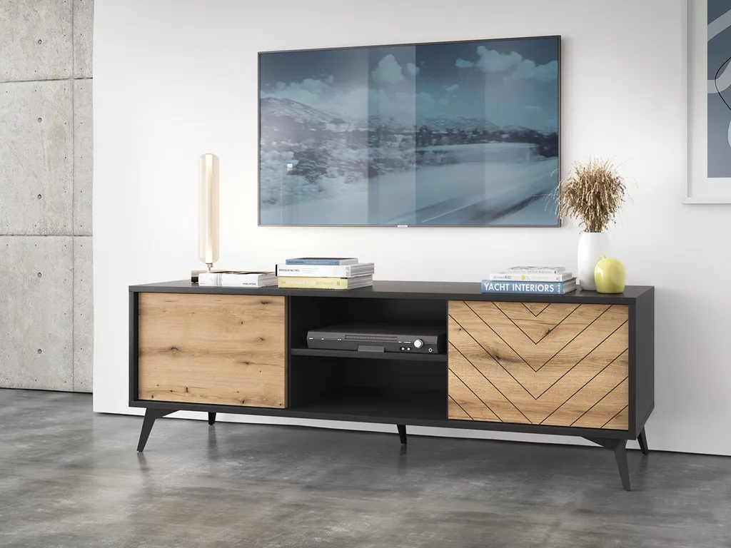 Mirjan24 TV-Lowboard Diamond RTV154, Stilvoll Schrank, Loft TV-Schrank, Wohnzimmer Kollektion (Farbe: Schwarz / Evoke Eiche) 3 Mirjan24 TV-Lowboard Diamond RTV154, Stilvoll Schrank, Loft TV-Schrank, Wohnzimmer Kollektion (Farbe: Schwarz / Evoke Eiche) – Bild 3