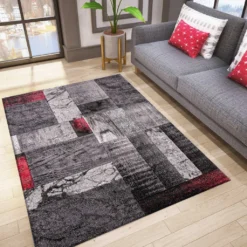 Designer Teppich Wohnzimmer Inneneinrichtung Modern Rot, Maße:200x290 Cm