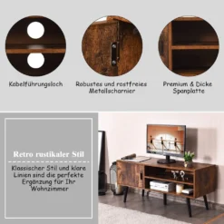 COSTWAY Fernsehtisch Für Fernseher Vis Zu 42 Zoll, Lowboard Mit Staufach Und 2 Offenen Fächern, Vintage TV Board, TV Schrank, Fernsehschrank Für Wohnzimmer Und Schlafzimmer -Vidaxlko Verkaufe 66ab89194145fc7a395e5f4459c68038