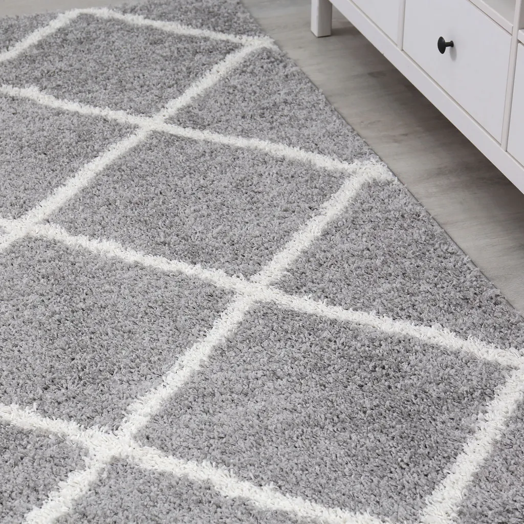 Hochflor Teppich Wohnzimmer Shaggy Skandi Design Rautenmuster Grau Creme Robust Weich Strapazierfähig, Maße:120x170 Cm 2 Hochflor Teppich Wohnzimmer Shaggy Skandi Design Rautenmuster Grau Creme Robust Weich Strapazierfähig, Maße:120x170 Cm – Bild 2