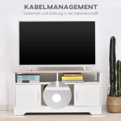 HOMCOM TV-Lowboard Fernsehschrank TV-Bank Mit 2 Schränken Und 3 Offenen TV-Kommode Bis Zu 50 Zoll Fernsehtisch Unterschrank Kabelführungsöffnung Spanplatte Weiß+Naturholz 105 X 40 X 52 Cm 13 HOMCOM TV-Lowboard Fernsehschrank TV-Bank Mit 2 Schränken Und 3 Offenen TV-Kommode Bis Zu 50 Zoll Fernsehtisch Unterschrank Kabelführungsöffnung Spanplatte Weiß+Naturholz 105 X 40 X 52 Cm -Vidaxlko Verkaufe 67f27571354609f69d9785c848e7cc9c