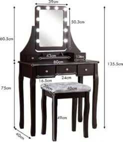 COSTWAY Schminktisch Mit Hocker, 360° Drehbarem Spiegel Und 10 Dimmbaren LED-Birnen, Frisiertisch Mit 5 Schubladen Und Organisator, Kosmetiktisch Aus Tisch Und Abnehmbarer Oberteil (Braun) -Vidaxlko Verkaufe 682bd149c803a32851b00b0e63f9ccc0