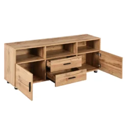 Merax TV-Schrank Lowboard Mit 2 Schubladen, 2 Türen Und Verstellbaren Füße, TV Schrank Mit LED-Beleuchtung Inkl. Fernbedienung, Stehend, 138cm, Oak -Vidaxlko Verkaufe 688871b4019b4b43aca1c45adfabe4ca
