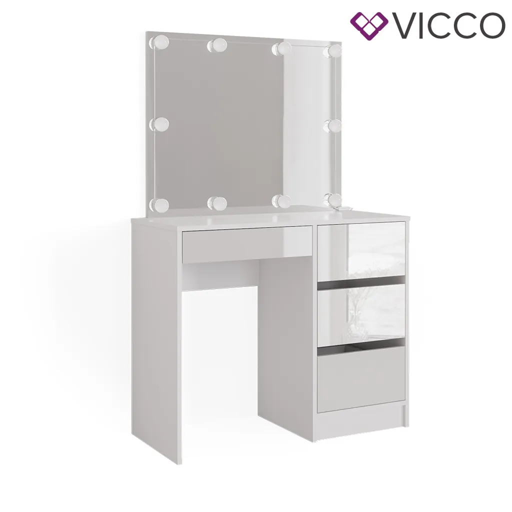 Vicco Schminktisch + Spiegel + LED Sherry Weiß Hochglanz 90 X 75 X 40 Cm Holzwerkstoff 2 Vicco Schminktisch + Spiegel + LED Sherry Weiß Hochglanz 90 X 75 X 40 Cm Holzwerkstoff – Bild 2