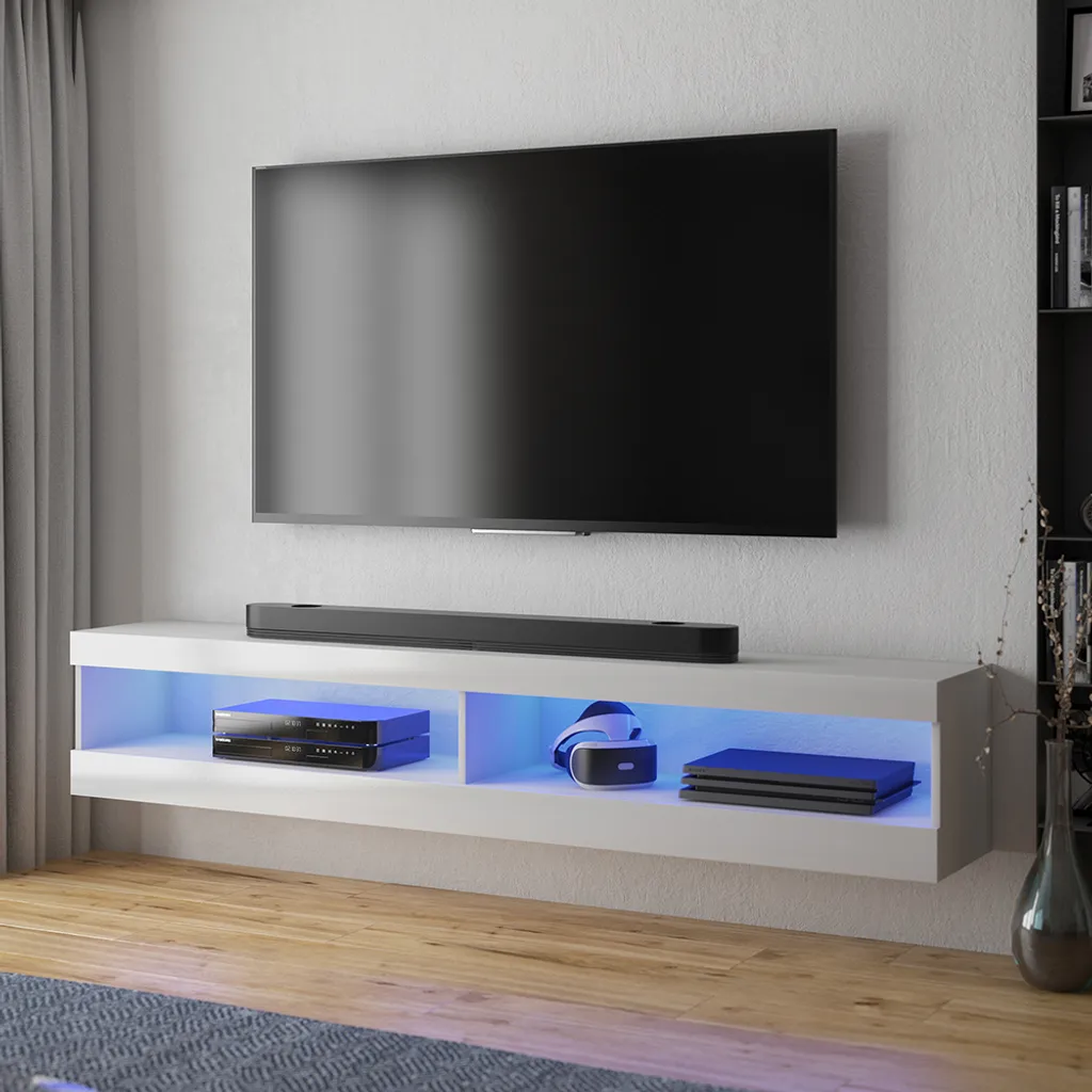 Selsey – TV-Lowboard VIANSOLA Hängend/stehend In Weiß Mit Hochglanzfronten Und LED-Beleuchtung, 140 Cm 2 Selsey – TV-Lowboard VIANSOLA Hängend/stehend In Weiß Mit Hochglanzfronten Und LED-Beleuchtung, 140 Cm – Bild 2