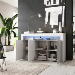 Kommode Hebe - Modern - Funktional - LED Beleuchtung - Lindner Möbel - 152cm X 35cm X 90 Cm, Farbe: Weiß Matt - Weiß Hochglanz -Vidaxlko Verkaufe 6ae3a075a5fa4a7a759a9c5a280f397d