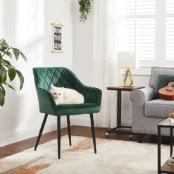 SONGMICS Küchenstuhl Mit Armlehnen Sessel Polsterstuhl Samtbezug Max. 110 Kg LDC088C01 -Vidaxlko Verkaufe 6b275bac59752d60d7c79bd554e37b5c