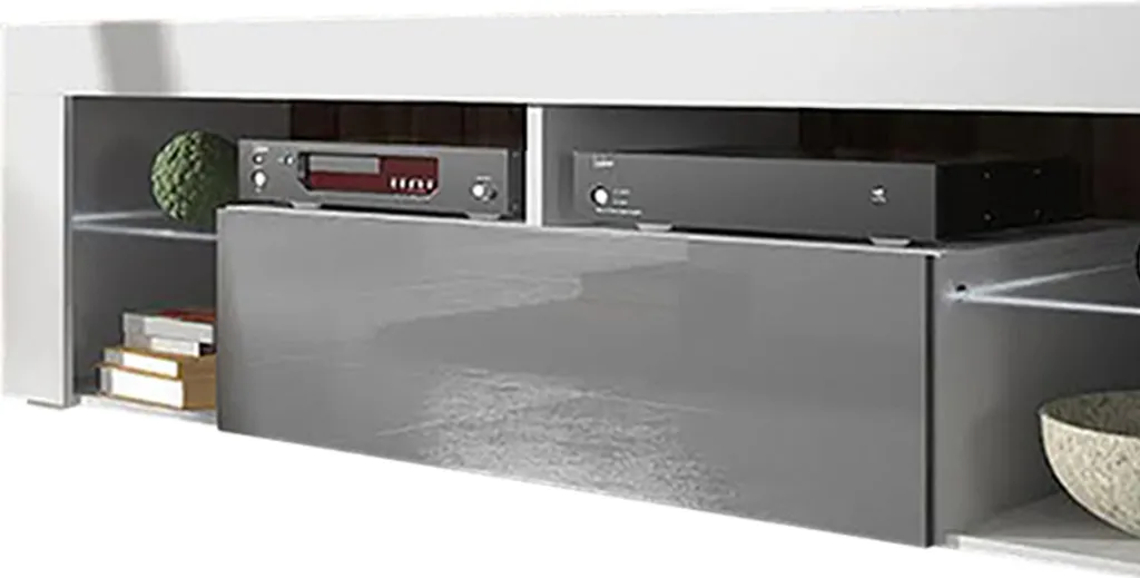 Selsey TV-Schrank BIANKO TV-Lowboard Weiß Matt/Grau Hochglanz 140 Cm Mit LED-Beleuchtung 3 Selsey TV-Schrank BIANKO TV-Lowboard Weiß Matt/Grau Hochglanz 140 Cm Mit LED-Beleuchtung – Bild 3