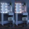 Vicco Schminktisch Dekos Kosmetiktisch Frisierkommode Frisiertisch Spiegel Weiß Inklusive Hocker Und LED-Lichterkette
