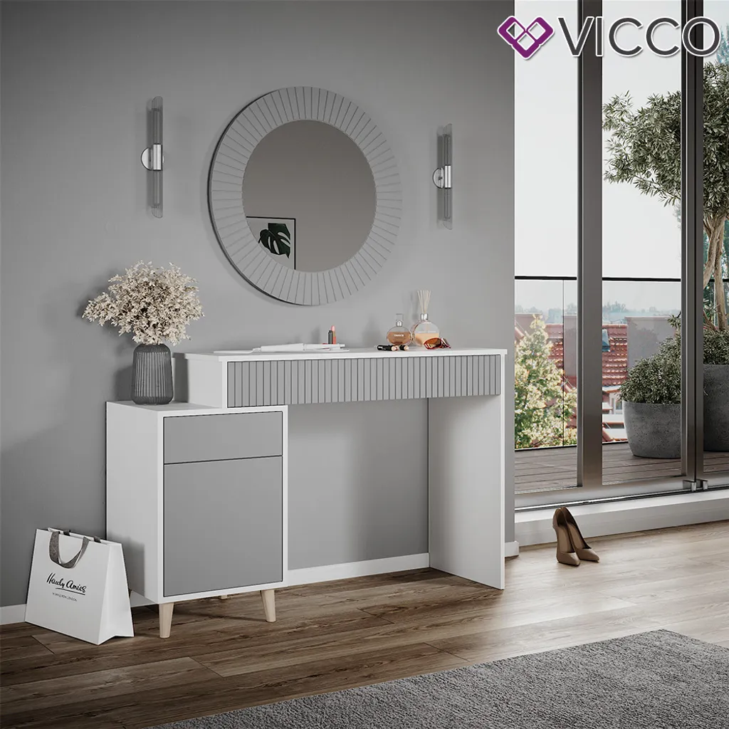 Vicco Schminktisch Arles Weiß Hellgrau Schminkspiegel 120x77 Cm Holzwerkstoff 4 Vicco Schminktisch Arles Weiß Hellgrau Schminkspiegel 120x77 Cm Holzwerkstoff – Bild 4