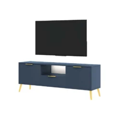Selsey TV-Lowboard CAVAZZO - TV-Schrank In Dunkelblau / Gold, Stehend, 137 Cm Breit -Vidaxlko Verkaufe 6ec38eb521c025d0babda7cc28c5c665