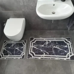 Roland Badematten WC Teppich Set Rechteck In Verschiedenen Farben Black/Marmor-Optik