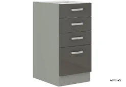 Küchenunterschrank Mit Schubladen GRISS 40 D 4S BB, Küchenblock, Küchenzeile, Küchenmobel, 40x82x52, Grau/grau Glanz