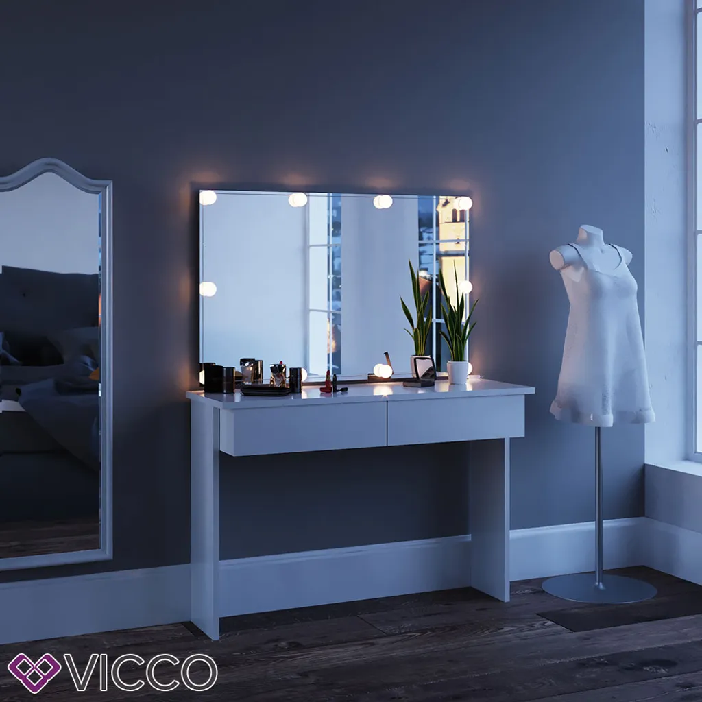 Vicco Schminktisch Azur Kosmetiktisch Frisiertisch Frisierkommode Weiß Hochglanz Inklusive Spiegel Und LED-Lichterkette 1 Vicco Schminktisch Azur Kosmetiktisch Frisiertisch Frisierkommode Weiß Hochglanz Inklusive Spiegel Und LED-Lichterkette