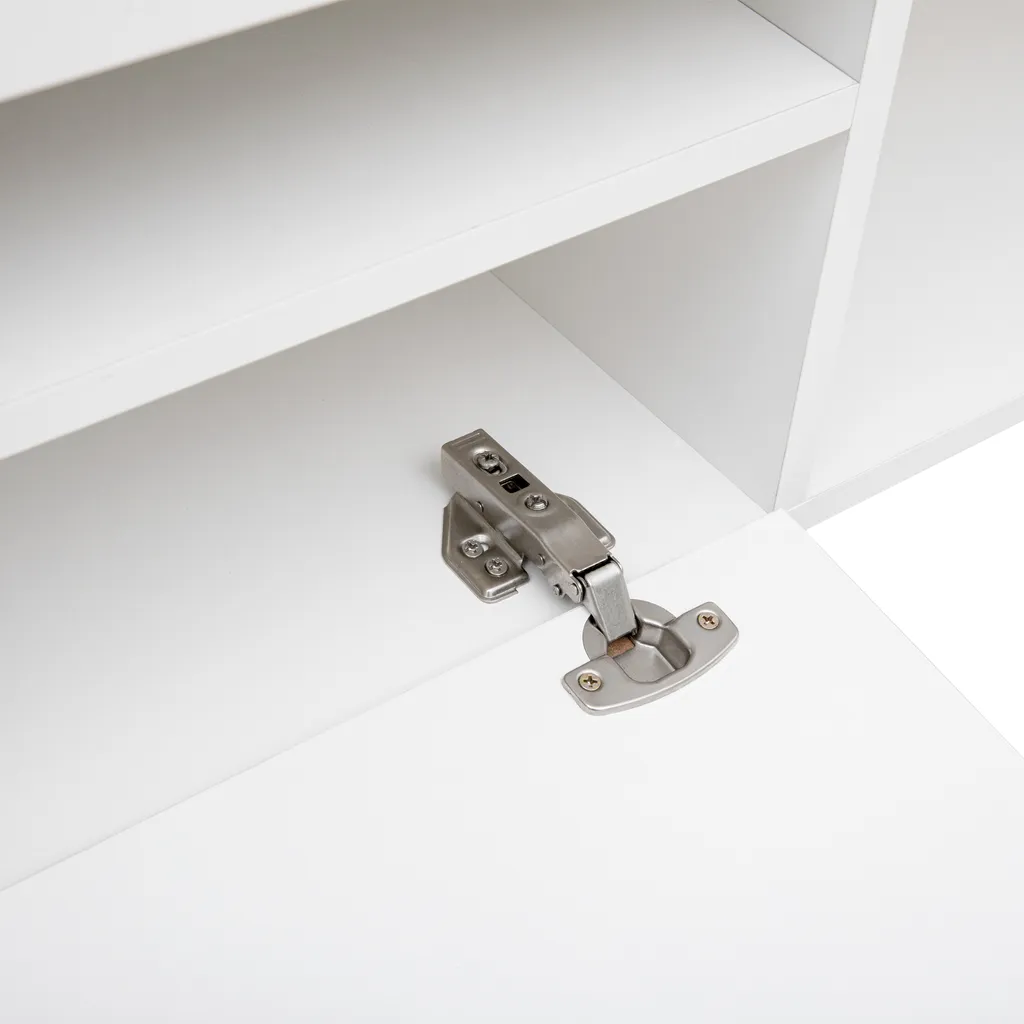 Merax Lowboard TV Schrank Weiß Hochglanz Fernsehtisch Mit 16 Farben LED Beleuchtung, TV-Kommode Mit 2 Türen, 1 Klappe Und 1 Offenes Fach, B/H/T:240/35/39cm 9 Merax Lowboard TV Schrank Weiß Hochglanz Fernsehtisch Mit 16 Farben LED Beleuchtung, TV-Kommode Mit 2 Türen, 1 Klappe Und 1 Offenes Fach, B/H/T:240/35/39cm – Bild 9