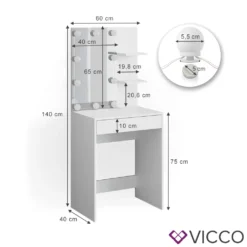 Vicco Schminktisch Frisiertisch Schminkkommode Isabelle LED-Beleuchtung Kommode -Vidaxlko Verkaufe 73e982866b1be02ac32e9c270eb31ba9