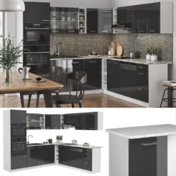 Vicco Eckküchenzeile R-Line Ecke Weiß Anthrazit Hochglanz 247 X 237 Cm Holzwerkstoff