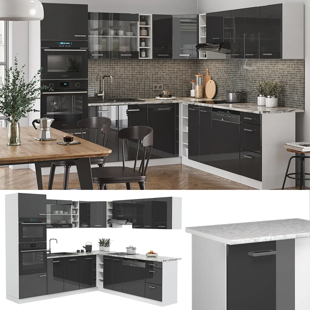 Vicco Eckküchenzeile R-Line Ecke Weiß Anthrazit Hochglanz 247 X 237 Cm Holzwerkstoff 1 Vicco Eckküchenzeile R-Line Ecke Weiß Anthrazit Hochglanz 247 X 237 Cm Holzwerkstoff