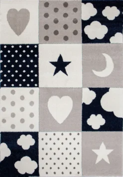 Kinderteppich Teppich Kinderzimmer Babyteppich Mit Herz Stern Wolke Blau Beige Creme, Maße:120x170 Cm -Vidaxlko Verkaufe 753e4a3bbed2bc50926722612241a4de