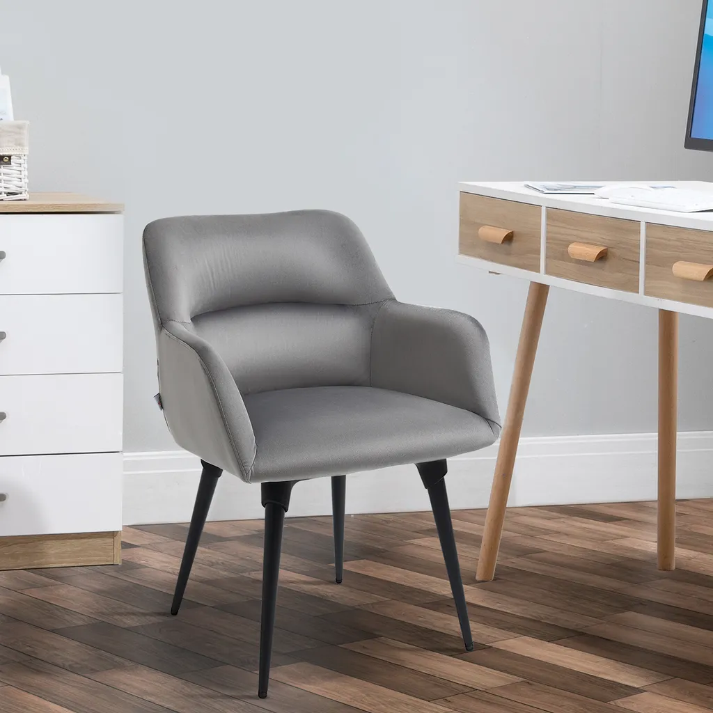 HOMCOM Esszimmerstuhl, Loungesessel Mit Armlehne, Akzentsessel Mit Samt-Optik, Max. 120 Kg Belastbar, Für Wohnzimmer, Schlafzimmer, Dunkelgrau 2 HOMCOM Esszimmerstuhl, Loungesessel Mit Armlehne, Akzentsessel Mit Samt-Optik, Max. 120 Kg Belastbar, Für Wohnzimmer, Schlafzimmer, Dunkelgrau – Bild 2