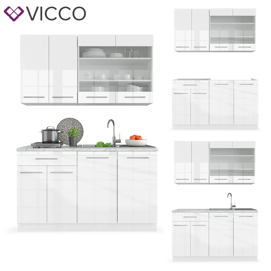 Vicco Küchenzeile Fame-Line Weiß Hochglanz 140 Cm Holzwerkstoff 8 Vicco Küchenzeile Fame-Line Weiß Hochglanz 140 Cm Holzwerkstoff – Bild 8