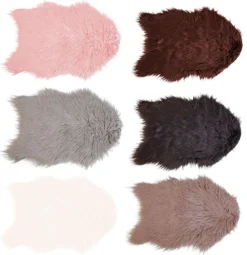 LEX Lammfell Kunstfell Vorleger Imitat Teppich Verschiedene Farben 90 Cm X 60 Cm, Farbe:Schwarz