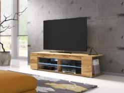 Mirjan24 TV-Lowboard Smart 140, Stehend TV-Schrank Mit LED-Beleuchtung, Stilvoll TV-Möbel, Wohnzimmer (Farbe: Wotan Eiche)