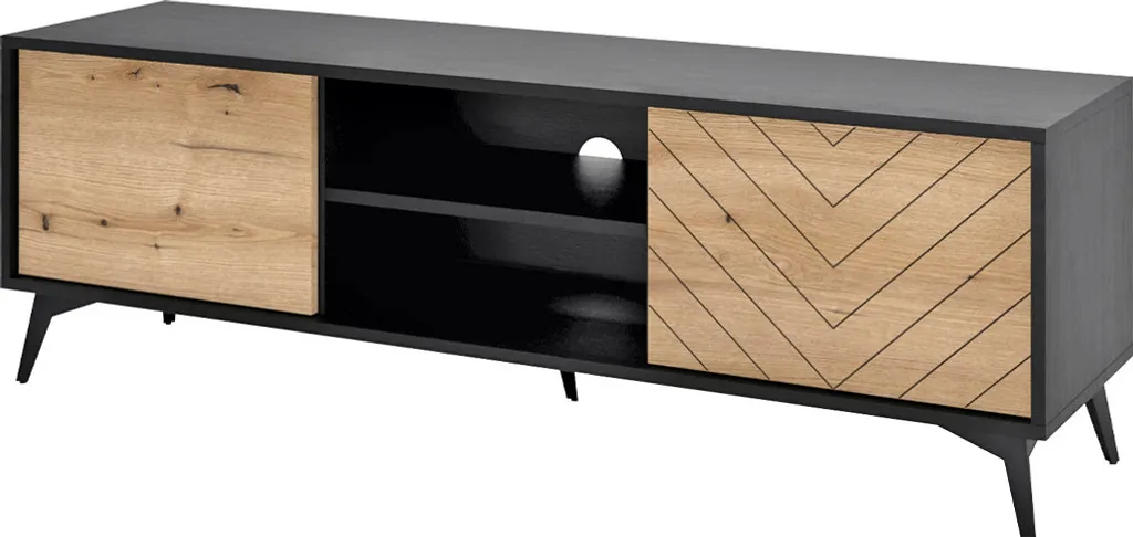 Mirjan24 TV-Lowboard Diamond RTV154, Stilvoll Schrank, Loft TV-Schrank, Wohnzimmer Kollektion (Farbe: Schwarz / Evoke Eiche) 2 Mirjan24 TV-Lowboard Diamond RTV154, Stilvoll Schrank, Loft TV-Schrank, Wohnzimmer Kollektion (Farbe: Schwarz / Evoke Eiche) – Bild 2