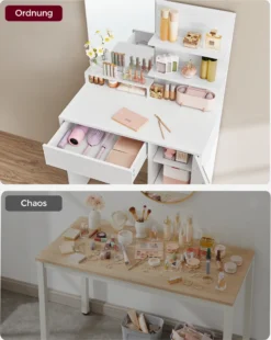 VASAGLE Schminktisch Mit Spiegel, Schminkkommode, Frisiertisch, , Aufbewahrungsfach, 1 Schublade, 2 Ablagen, Weiß RDT119W01 -Vidaxlko Verkaufe 78722cc0d31e3cec83a216c39fd8075d