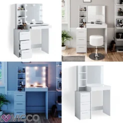 Vicco Schminktisch Frisiertisch Schminkkommode Meryl + LED-Beleuchtung Kommode -Vidaxlko Verkaufe 787f8bf0d8855a6c61a6bb20630a02f4