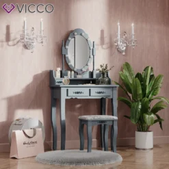 Vicco Schminktisch + Hocker Grau 75 X 146,5 X 40 Cm Holzwerkstoff -Vidaxlko Verkaufe 79910780fa417aa54786b3670a1362f7