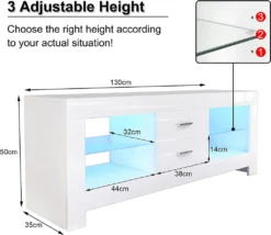 Iropro TV Schrank Board Lowboard Fernsehtisch Mit LED Beleuchtung Weiß Hochglanz Mit Schubladen, 130x50x35 Cm -Vidaxlko Verkaufe 7b556b39357f43c771346bda156450a3