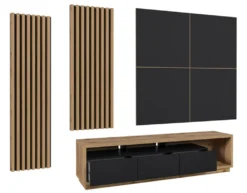 Wohnzimmer Set CELINE Lowboard Mit Wandpaneel Und 2 Lamellenwänden Wotan Eiche Schwarz -Vidaxlko Verkaufe 7c33fab4cae2e68182ecff81796449ea