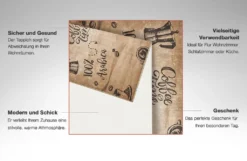 Wunderlin Läufer Flur Teppich Küche Collection Waschbarer Modernes Design, Wertvoll Verwenden Für Teppichlaeufer, Rutschfest Und Küchenläufer | Nützlich Küchenteppich Waschbar Size: 60 X 200 Cm Color: Coffee_Time -Vidaxlko Verkaufe 7cb46292b6f1e4ee6576a6f0255faa4d