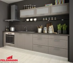 Küchenzeile Kvantum Einbauküche 9-teilig 290cm Artisan Eiche Front MDF Beige Matt